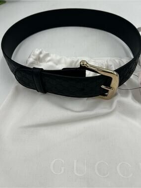 Women's Gucci Black Leather Interlocking G Pattern belt size 70 cm/28 inches